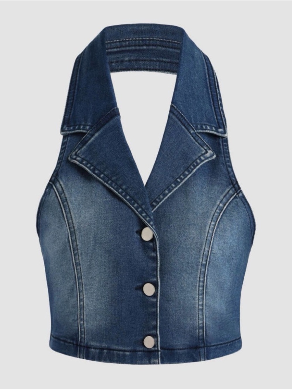 Cider Washed Blue Denim Halter Vest